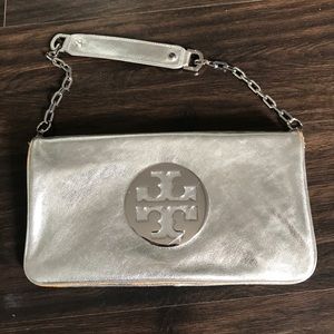 Barely worn Metallic silver Tory Burch Clutch bag